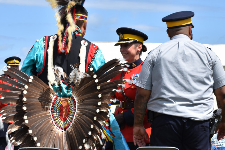  A/Commr. Rhonda Blackmore greeting attendees at a memorial event in Spiritwood.