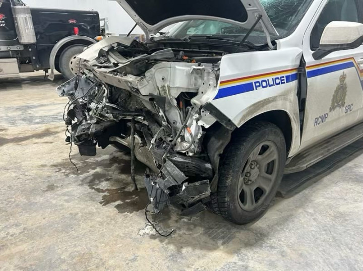 Damaged police vehicle